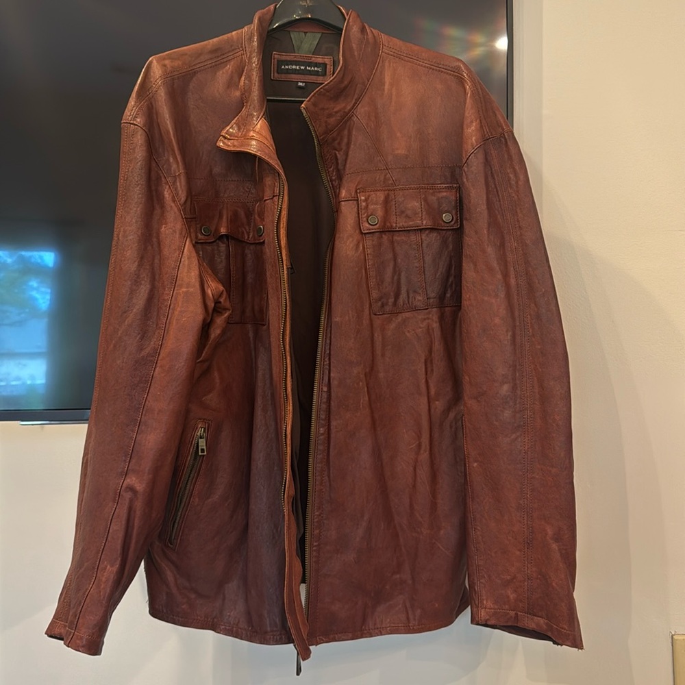 Andrew Marc Brown Leather Jacker 3XL